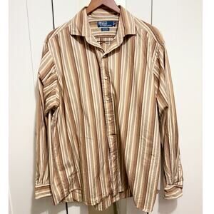 Polo‎ Ralph Lauren Westerton Striped Button-Down Shirt Brown Beige XL Vintage